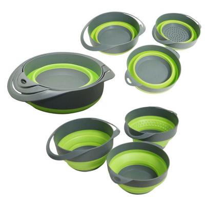 China 3pcs Kitchen Viable Tool Silicone Collapsible Colander For Kitchen Fruit Vegetable Basket Strainer Basket Foldable Washing Drainer for sale