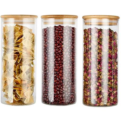 China Freshness Preservation 3 Pcs Kitchen Canisters Coffee Flour Cookie Candy Spice Glass Food Storage Jars Containers With Bamboo Lids for sale