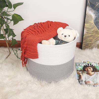 China 100% Natural Sustainable Cotton Laundry Hamper For Nursery Storage Closet Bedroom Cotton Rope Storage Basket Woven Baby Toys Basket Large for sale