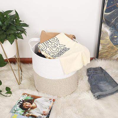 China Home Cotton Rope Foldable Desktop Laundry Basket Toys Organizer Container Green Plant Flower Pot Cotton Rope Viable Storage Basket for sale