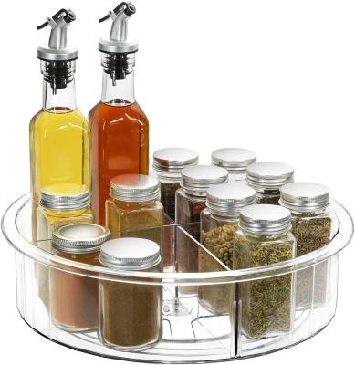 China Steamable Plastic Condiment Spice Rack with Dividers for Cabinet Office Kitchen Round Clear Rotating Organization and Storage Container Bin for sale