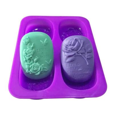 China 4 Cavity Sustainable Non-Stick Handmade Cake Molds Purple Round Flexible Floral Flower Soap Making Resin Silicone Square Hand Soap Mold for sale