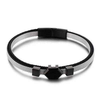 China CLASSIC European and American personality contracted atmosphere titanium steel leather rope bracelet male accessories for sale