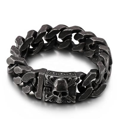 China CLASSIC new fashion Europe and the United States to do personality old blackened skull men's titanium steel bracelet for sale