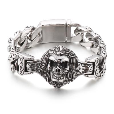 China CLASSIC European and American retro do the flower head old wolf head men's titanium steel bracelet for sale