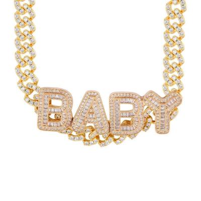 China CLASSIC Single Row Cuban Alphabet Necklace Zircon 9mm Hip Hop Alphabet Cuban Necklace for sale