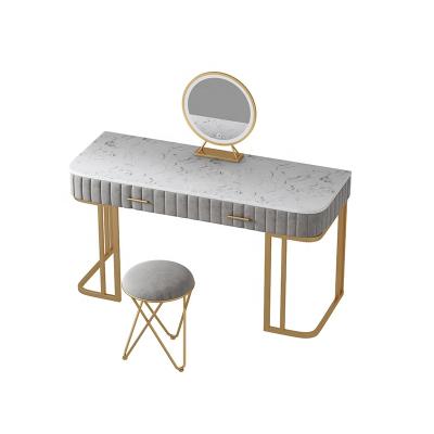 China Beautiful Nordic modern mirrored luxury marble net table bedroom furniture metal vanity light celebrity makeup table for sale