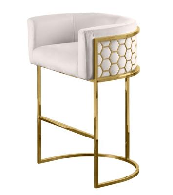 China 2021Modern Stable Honeycomb Stainless Steel Frame Upholstered Bar Stool Umpire Chair For Cafe Bistros Furniture Velvet Fabric Bar for sale