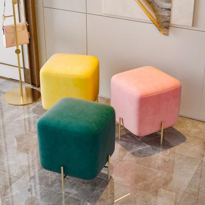 China Luxury Living Room Furniture Square Stool (Other) Nordic Adjustable Velvet Stool Sneak Modern Yellow Velvet Stools Gold Metal Leg Dining Chairs for sale