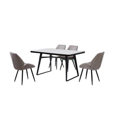 China Optional high quality glass marble dining table and color MDF chair set comfortable dining room furniture for sale