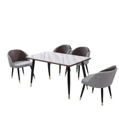 China Color Optional China Factory Custom Wholesale Glass Table Set Luxury Marble Dining Table Sets With 6 Leather Dining Chairs Sets For Dining Room for sale