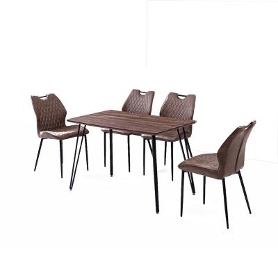 China New design hign quality mdf dining table top dark color double legs color dining table sets optional popular tube for sale