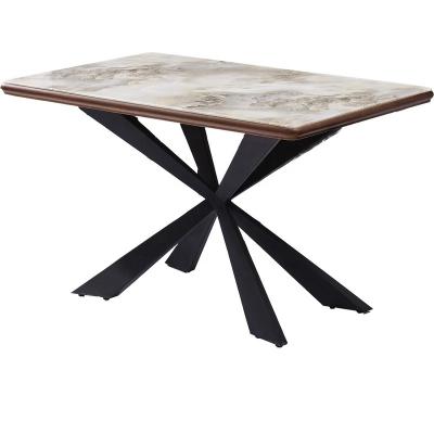 China Optional Modern Cheap MDF GLASS Top Dining Table Color Dining Set Furniture Table Metal Leg White Dining Table for sale