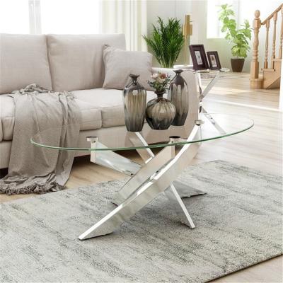 China Customized Classic Modern Home Furniture Metal Legs Round Glass Coffee Table for sale