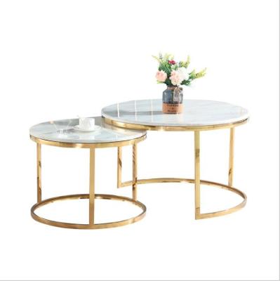 China Customized marble top living room furniture stainless steel gold round coffee table set for sale