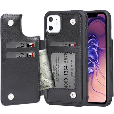 China 100% Eco-friendly Ultra Thin Phone Case Card Slots Leather Cell Phone Back Case For iPhone 11 With Kickstand for sale