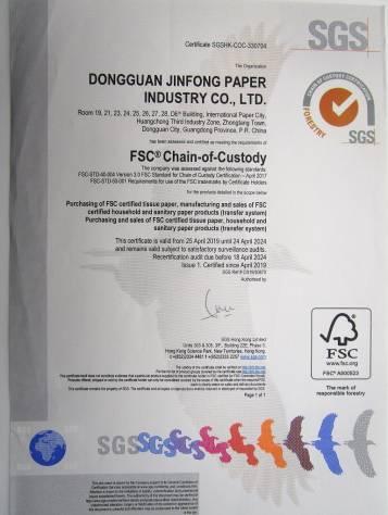 FSC - Dongguan Jinfong Paper Industry Co., Limited