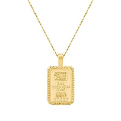 China TRENDY Fashion Jewelry Gold Plated Rectangle 925 Sterling Silver Embossed Pendant Necklace for sale