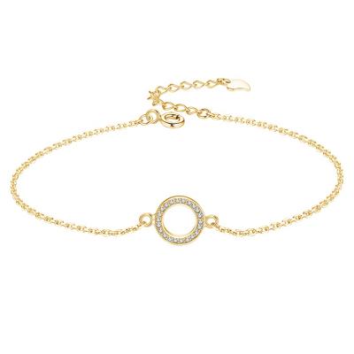 China Made With 925 Gemnel 925 Sterling Silver 14k Gold Plated Silver Cubic Zirconia Circle Chain Bracelet For Woman for sale