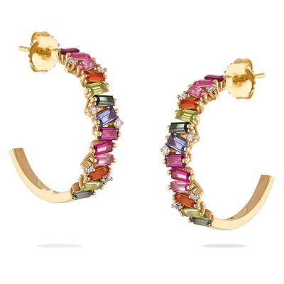 China Made with 925 Sterling Silver Gold Gemnel Wholesale Earrings 925 Sterling Silver Tasty Oversized Rainbow Circle Earrings Large for sale