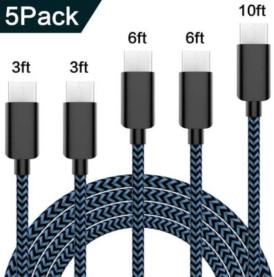 China charging & Sync USB Type C Cable 5Pack 3/3/6/6/10FT Nylon Braided Cable USB C Fast Charger Charging Clip Compatible Samsung Galaxy S9 S8 Note for sale