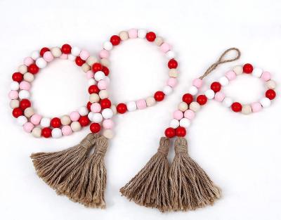 China China Red Rose White Beige 3 Set of Colorful Wooden Beads Garland 10.2 by 16mm