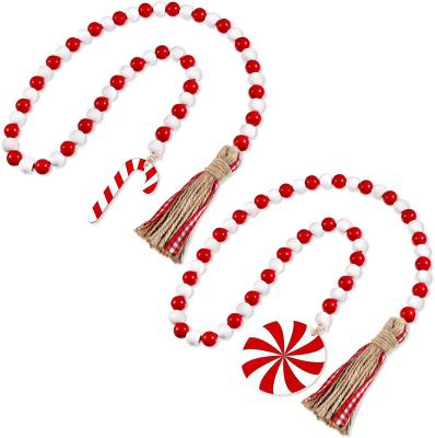 China China Natural Wooden Beads Garland Tassels Ornaments With Candy And Candy Cane Supplier In China Decor For Christmas Fireplace Hanging for sale