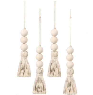 China China 4 Pcs Round 20mm Wooden Bead Garland Ornaments Farmhouse Beads With Tassel Hanging Decoration For Cabinet Door Handle for sale