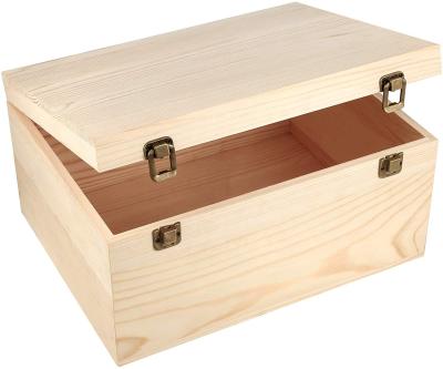 China China Bulk Locked Extra Large Unfinished Wooden Box with Hinged Lid and 2 Front Clasp for Crafts Art Hobbies Jewelry and Home Storage for sale