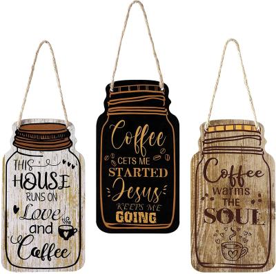 China Hanging Sign Wood Coffee Pot Europe Plaque Farmhouse Wall Art Home Decor For Kitchen Decor Office Home Wall Table Decor Simple Style for sale