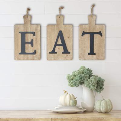 China Decorative Europe 3 Piece Eat Sign Cutting Board, Wooden Kitchen Sign for Kitchen Wall Decor, Rustic Farmhouse Sign (Grey, White, Brown) for sale