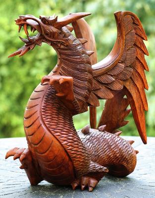 China China Gift Art Decorative Home Decor Handmade Wooden Art Dragon Handmade Sculpture Statue Handcrafted for sale