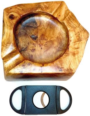 China China Peak Cigar Wood Ashtray Set - Windproof Wooden Bowl With Unique Shape And Design - With Plastic Cigar Cutter - Gifts For Smokers for sale