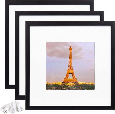 China Rustic Wooden Picture Decorative View Frames Wholesale 5x5 Pictures With Mat Or 8x8 Wall Picture Display Without Mat Black Multi Photo Frames for sale