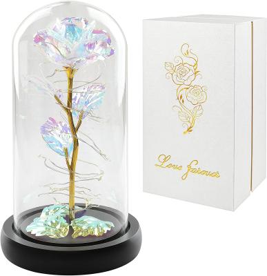 China Colorful Artificial Flower Rose Gift Led Light String of Party Mother's Day Birthday Unique Gifts on Colorful Flower in Glass Dome for sale