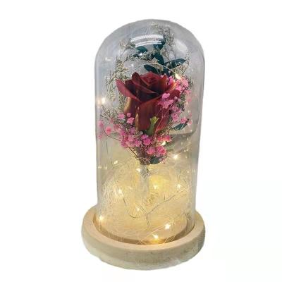 China Party Artificial Soap Rose Preserved Flower With Led Lights And Babysbreath Bouquet For Valentine's Day Mother's Day Thanksgiving Day for sale