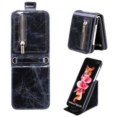 China Wallet Function For Samsung Galaxy Z Flip3 5G F711 Card Slot Leather Zipper Protective Wallet Case With Stand Function for sale