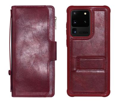 China Shockproof For Samsung S20 Ultra G988 Leather Wallet Case Cover With Card Holder KIckstand Attach Detachable TPU Phone Holder for sale