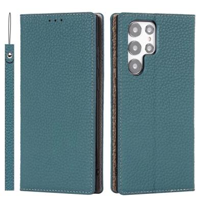 China Shockproof For Samsung S22 Leather Ultra Wallet Case Cover With Payment Card Slot Holder Wrist Band Strap for sale