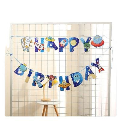 China Wholesale Theme Boy's Festival Decoration Space Birthday Party Decorations Happy Birthday Banner For Party Supplies for sale