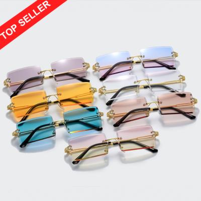 China High Quality Vintage Rectangle Gradient Fashion Sunglasses Kenbo Eyewear Metal Rimless Sunglasses Small For Women 2021 for sale