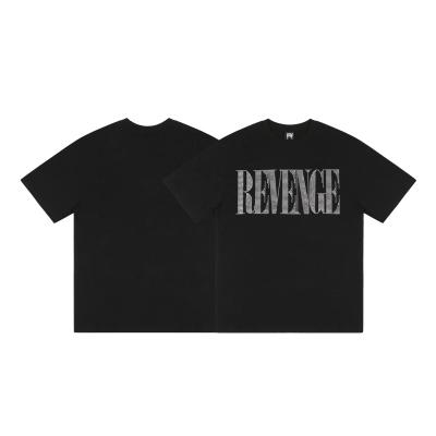 China Anti-wrinkle 2021 spring and summer fashion trend revenge men's black letter printing 100 cotton plush T-shirt shirt for sale