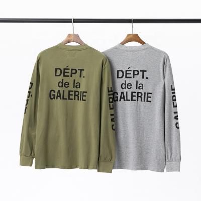 China Gallery Department European American QUICK DRY oversized letter printing gray round neck men's cotton couples long sleeve T-shirt 2021 new for sale