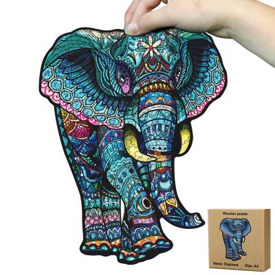 China Hot Sale A4 A5 Size Safety Wooden Educational Puzzle Toys Animal Shaped Wood Puzzles Elephant Puzzle for sale