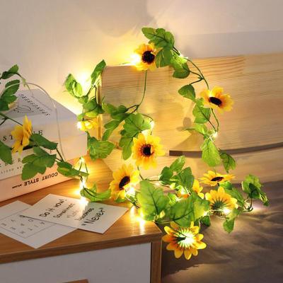 China Yellow LED String Light Artificial Flower Sunflower Battery Operated Lamps for Wedding Valentine Holiday Christmas Bedroom Desk for sale