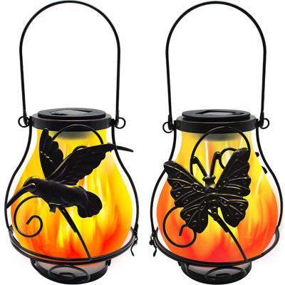 China Garden Butterfly Iron Solar Metal Flame Dragonfly LED Lamp Bird Light Flashing Decorative Lantern for Garden Christmas Yard Holiday Child for sale