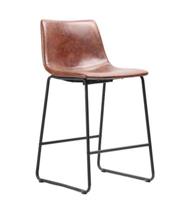 China Comfortable Modern Brown Bucket Seat Black Leather Mid Century Style Metal Base Dining Chairs for sale