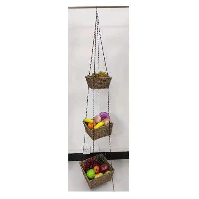 China 3 Tier With Hook 3 Tier Wall Hook Plant Plankton Storage Woven Hanging Basket Artificial Flower Fruit Baskets For Fences Planters for sale