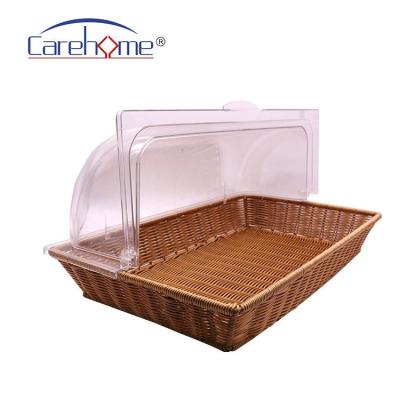 China Sustainable Carehome Hand Weaving Washable Poly Rattan Bread Basket With PC Cover for sale