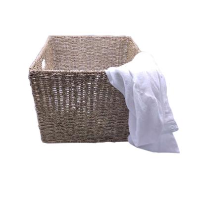 China High Quality Sustainable Hot Selling Straw Cloth Laundry Handle Storage Vegetable Plankton Hand Made Natural Woven Foldable Basket With Lid for sale